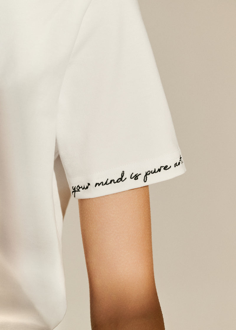 SORENTO T-SHIRT IN WHITE WITH EMBROIDERED SLOGAN