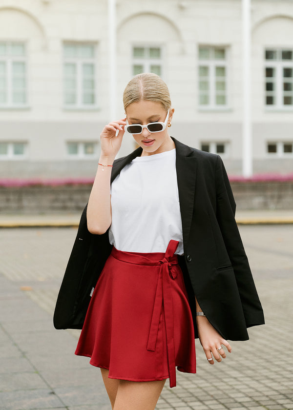 SMILTE WRAP SKIRT IN BURGUNDY